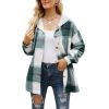 Women's Flannel Plaid Jacket Button Down Shirts Hooded Coats Shacket