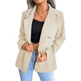 Corduroy Jacket Casual Blazer Open Front Jacket (Color: White)