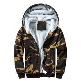 Men Fleece Hoodies Velvet Thick Hooded Sweatshirts Camouflage Warm Jacket Plus Size (Color: 1)