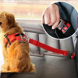 Pet Dog Cat Car Seat Belt For Accessories Goods Animals Adjustable Harness Lead Leash Small Medium Travel Clip French Bulldog (Color: BLACK)