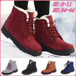 New Women Boots Snow Boot for Women Winter Shoes Heels Winter Boots Ankle Botas Mujer Warm Plush Fur Shoes Woman Plus Size (Color: BLACK)