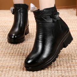 Winter shoes women boots solid zipper snow boots women shoes warm plush wedges shoes woman ankle boots female botas mujer wed (Color: BLACK)