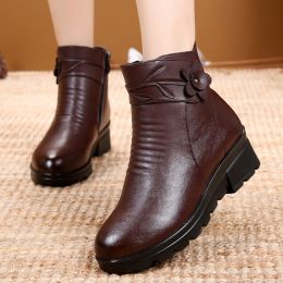 Winter shoes women boots solid zipper snow boots women shoes warm plush wedges shoes woman ankle boots female botas mujer wed (Color: Auburn)