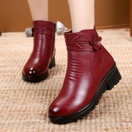 Winter shoes women boots solid zipper snow boots women shoes warm plush wedges shoes woman ankle boots female botas mujer wed (Color: Red)