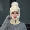 Coral Fleece Women Knitted Hats Add Fur Warm Winter Hats for Women with Zipper Scarf Keep Face Warmer Balaclava Pompoms Cap