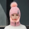 Coral Fleece Women Knitted Hats Add Fur Warm Winter Hats for Women with Zipper Scarf Keep Face Warmer Balaclava Pompoms Cap