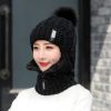 Coral Fleece Women Knitted Hats Add Fur Warm Winter Hats for Women with Zipper Scarf Keep Face Warmer Balaclava Pompoms Cap