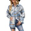 Womens Long Sleeve Plaid Shirts Flannel Lapel Button Down Shacket Jacket Coats