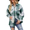 Womens Long Sleeve Plaid Shirts Flannel Lapel Button Down Shacket Jacket Coats