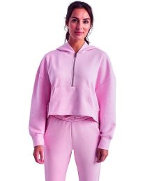 Ladies' Alice Half-Zip Hooded Sweatshirt - BLACK - XS (Color: LIGHT PINK)