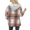 Women's Flannel Plaid Jacket Button Down Shirts Hooded Coats Shacket