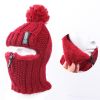 Coral Fleece Women Knitted Hats Add Fur Warm Winter Hats for Women with Zipper Scarf Keep Face Warmer Balaclava Pompoms Cap