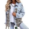 Women Check Contrast Loose Denim Jacket