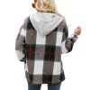 Women's Flannel Plaid Jacket Button Down Shirts Hooded Coats Shacket