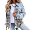 Women Check Contrast Loose Denim Jacket